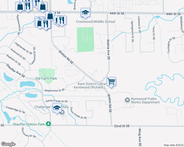 map of restaurants, bars, coffee shops, grocery stores, and more near 4848 Breton Road Southeast in Kentwood