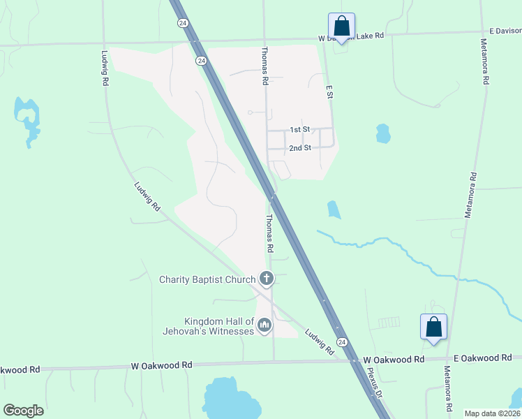 map of restaurants, bars, coffee shops, grocery stores, and more near 3481 Thomas Road in Oakland County