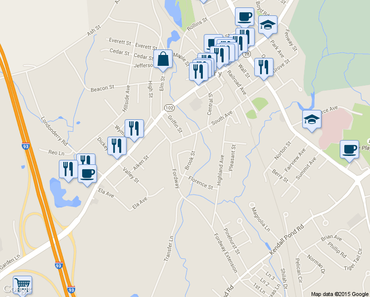 map of restaurants, bars, coffee shops, grocery stores, and more near 3 Union Street in Derry