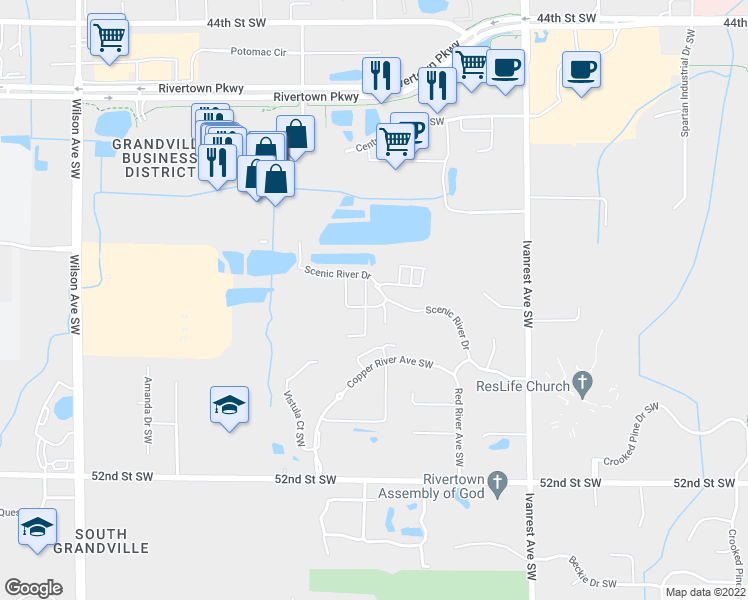 map of restaurants, bars, coffee shops, grocery stores, and more near 3379 Rapid River Avenue in Wyoming