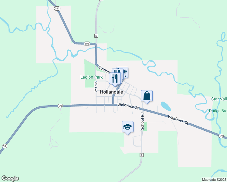 map of restaurants, bars, coffee shops, grocery stores, and more near in Hollandale