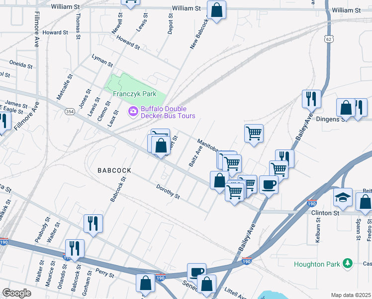 map of restaurants, bars, coffee shops, grocery stores, and more near 139 Scoville Avenue in Buffalo
