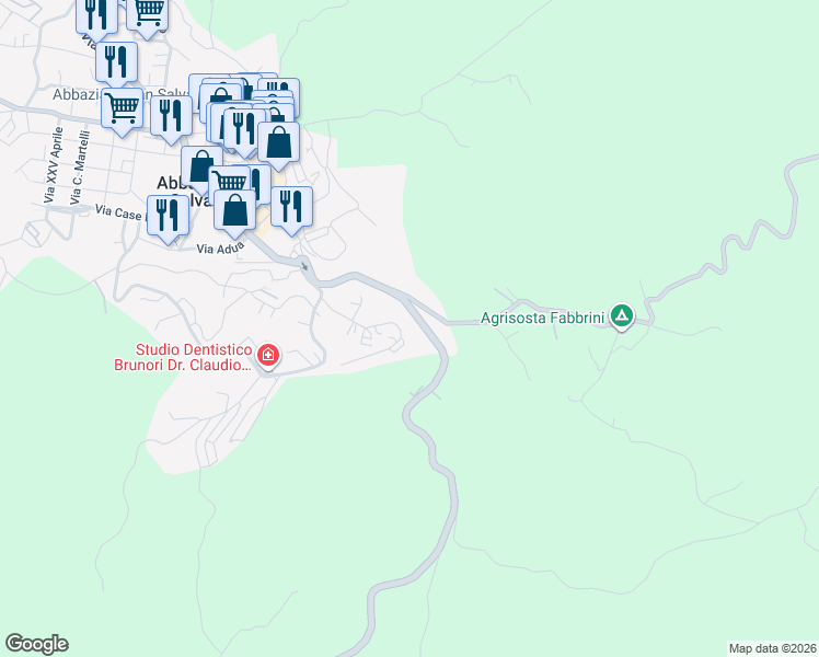 map of restaurants, bars, coffee shops, grocery stores, and more near Strada Provinciale del Monte Amiata in Abbadia San Salvatore