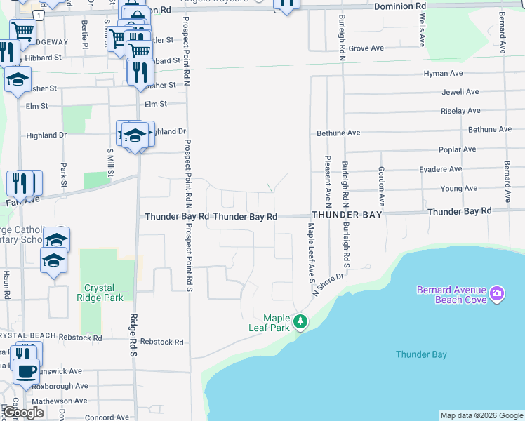 map of restaurants, bars, coffee shops, grocery stores, and more near 64 Sunrise Court in Fort Erie