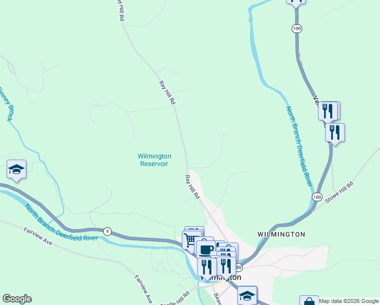map of restaurants, bars, coffee shops, grocery stores, and more near 118 Ray Hill Road in Wilmington