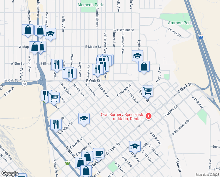 map of restaurants, bars, coffee shops, grocery stores, and more near 724 North 12th Avenue in Pocatello