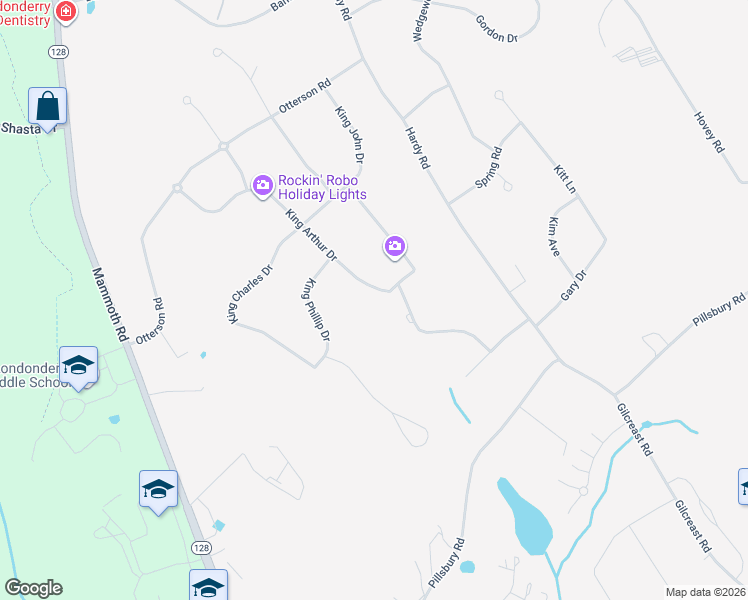 map of restaurants, bars, coffee shops, grocery stores, and more near 3 King Arthur Drive in Londonderry