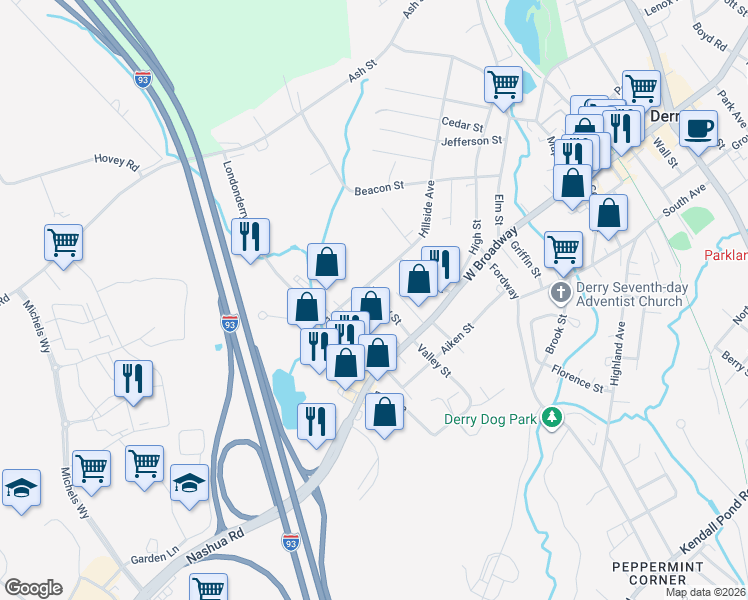 map of restaurants, bars, coffee shops, grocery stores, and more near 8 Dickey Street in Londonderry
