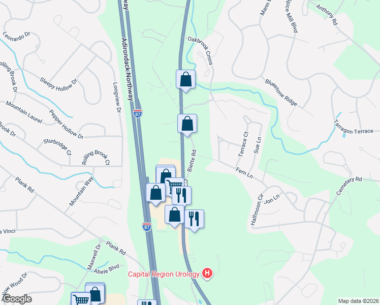 map of restaurants, bars, coffee shops, grocery stores, and more near 11 Biette Road in Saratoga County