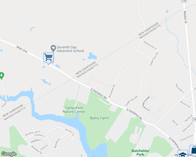 map of restaurants, bars, coffee shops, grocery stores, and more near 87 South Hampton Road in Amesbury