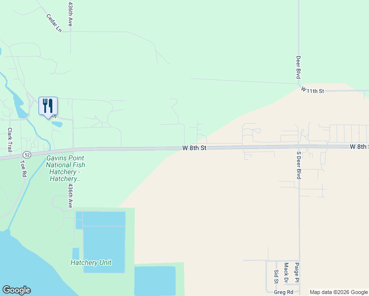 map of restaurants, bars, coffee shops, grocery stores, and more near 4401 Hillside Drive in Yankton