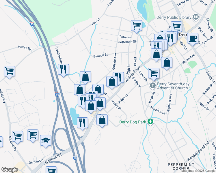 map of restaurants, bars, coffee shops, grocery stores, and more near 14 Linwood Avenue in Londonderry