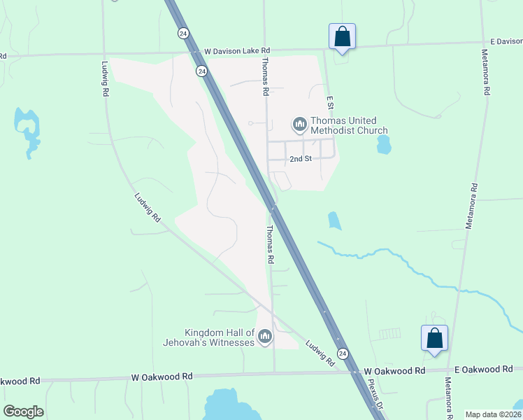 map of restaurants, bars, coffee shops, grocery stores, and more near 3481 Thomas Road in Oakland County