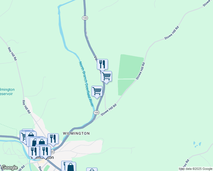 map of restaurants, bars, coffee shops, grocery stores, and more near 159 Vermont 100 in Wilmington