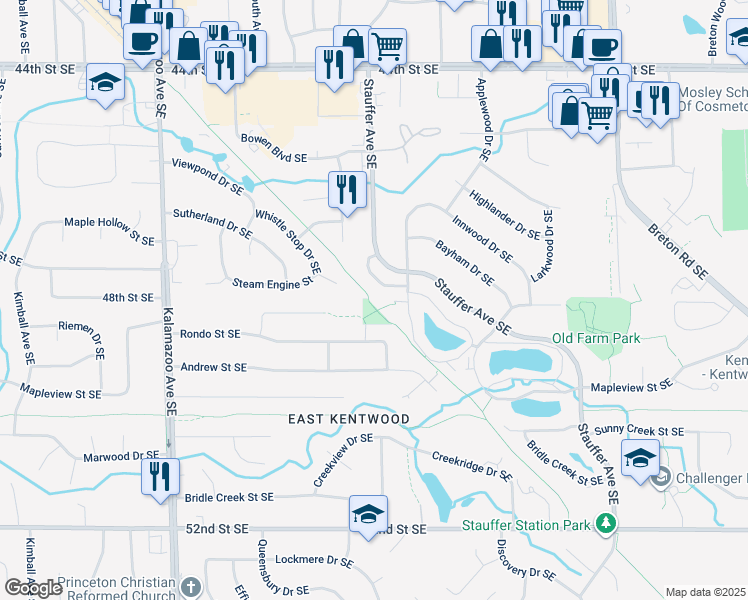 map of restaurants, bars, coffee shops, grocery stores, and more near 1952 Gerda Street Southeast in Kentwood