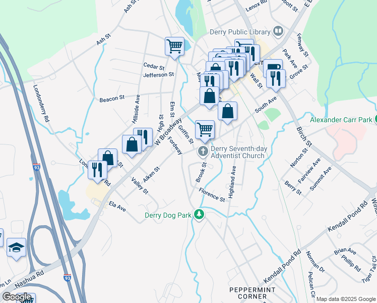 map of restaurants, bars, coffee shops, grocery stores, and more near 3 Union Street in Derry