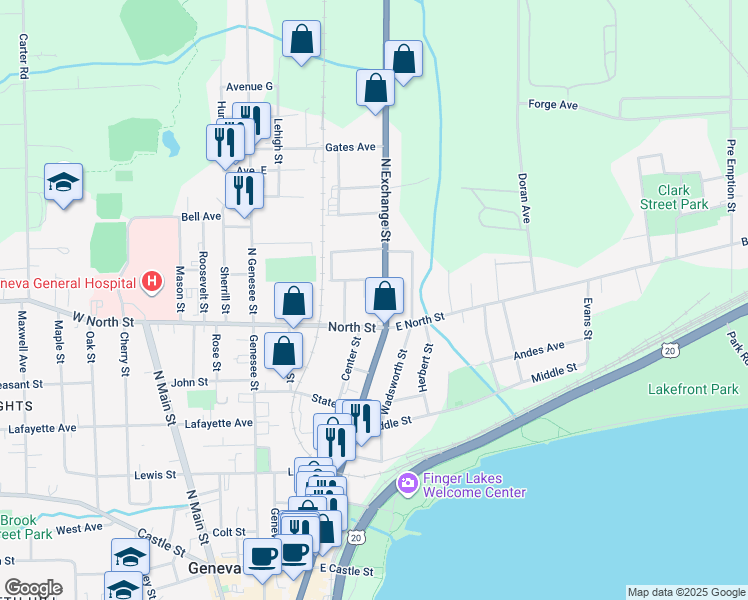 map of restaurants, bars, coffee shops, grocery stores, and more near in Geneva