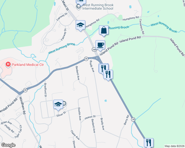 map of restaurants, bars, coffee shops, grocery stores, and more near 7 Richard Drive in Derry