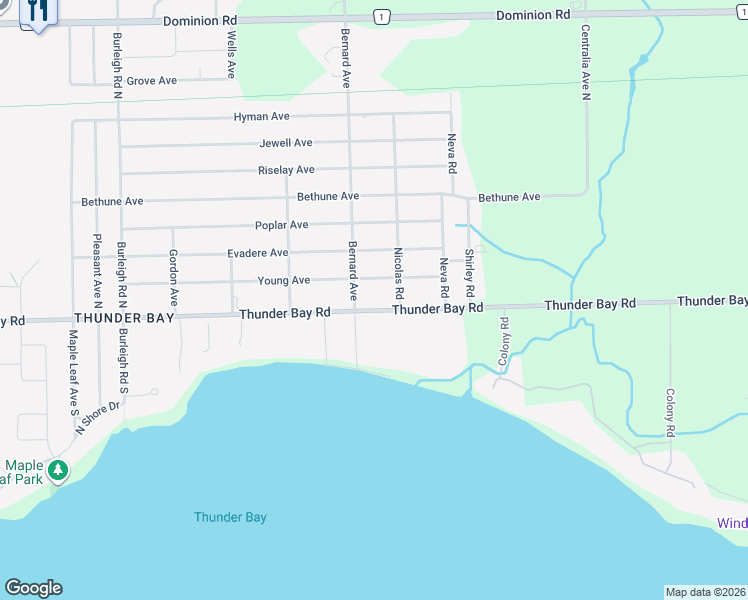 map of restaurants, bars, coffee shops, grocery stores, and more near 3067 Thunder Bay Road in Fort Erie