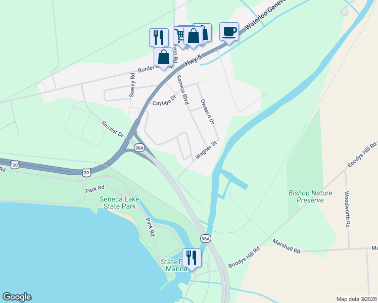 map of restaurants, bars, coffee shops, grocery stores, and more near 393 Wagner Street in Waterloo