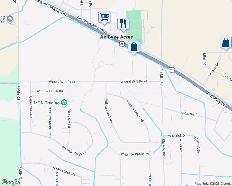 map of restaurants, bars, coffee shops, grocery stores, and more near 2131 Willow Creek Road in Casper
