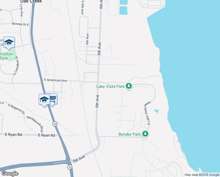 map of restaurants, bars, coffee shops, grocery stores, and more near 9235 5th Avenue in Oak Creek