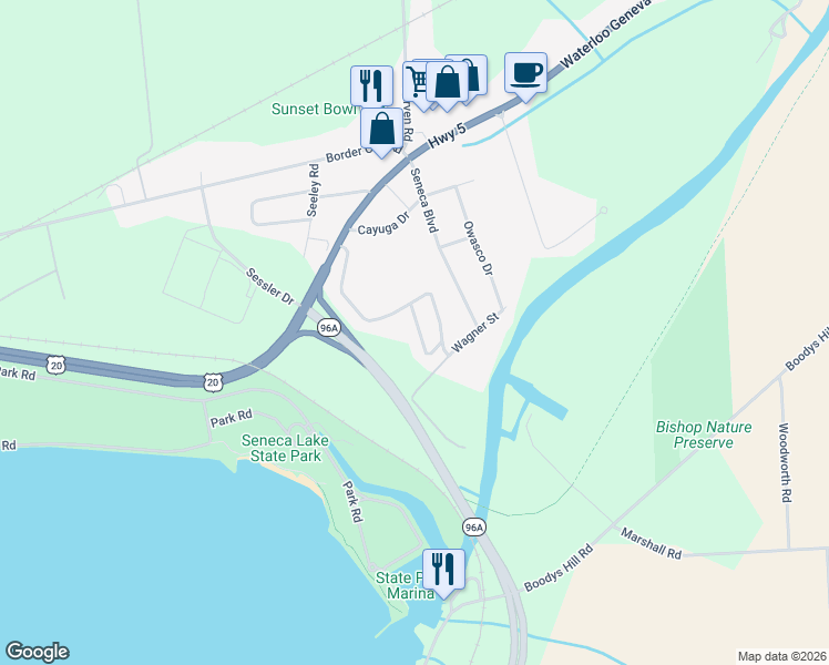 map of restaurants, bars, coffee shops, grocery stores, and more near 393 Wagner Street in Waterloo