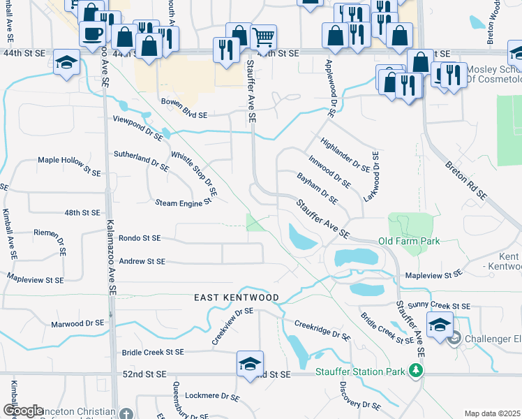 map of restaurants, bars, coffee shops, grocery stores, and more near 1952 Gerda Street Southeast in Kentwood