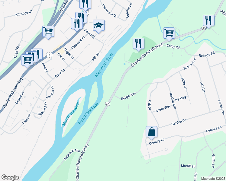 map of restaurants, bars, coffee shops, grocery stores, and more near 430 Charles Bancroft Highway in Litchfield