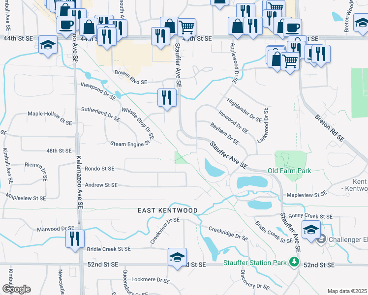 map of restaurants, bars, coffee shops, grocery stores, and more near 4753 Circle Shore Drive Southeast in Kentwood