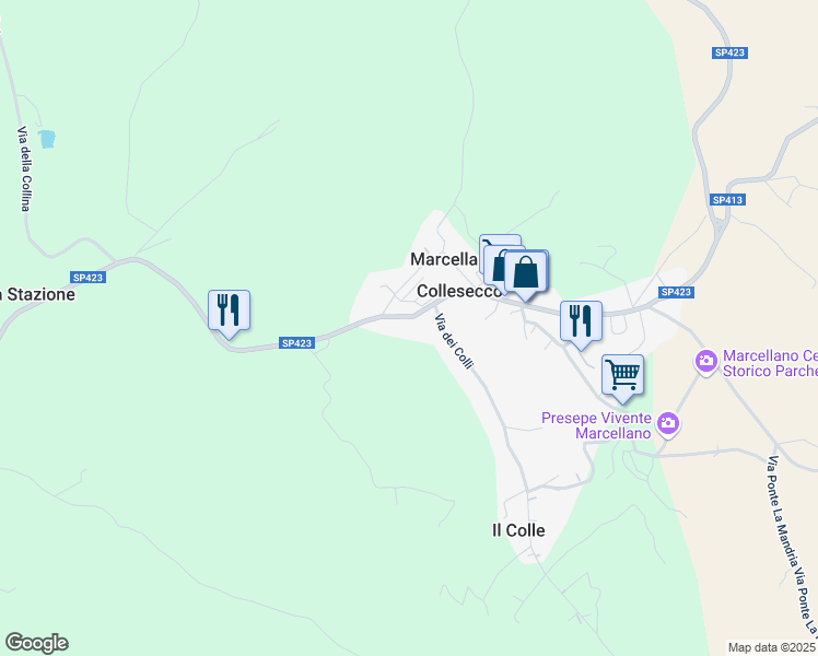 map of restaurants, bars, coffee shops, grocery stores, and more near 17 Via San Terenziano in Marcellano