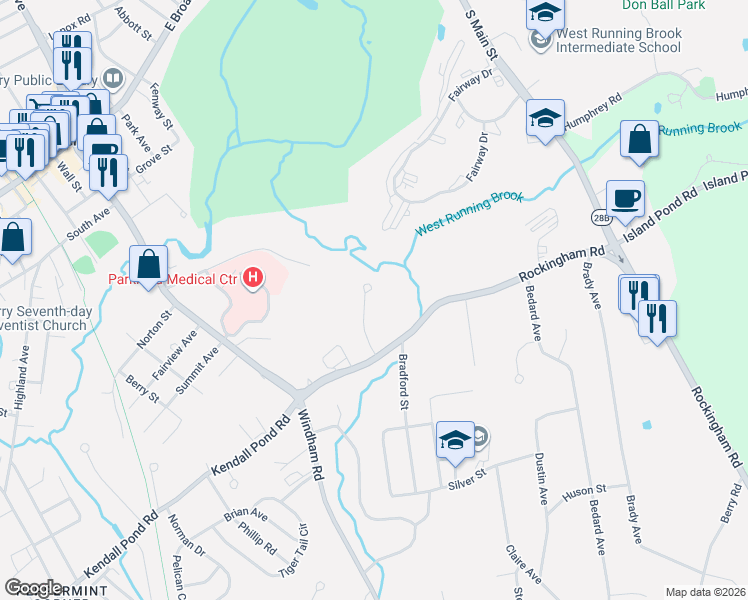 map of restaurants, bars, coffee shops, grocery stores, and more near 15 Sunnyside Lane in Derry