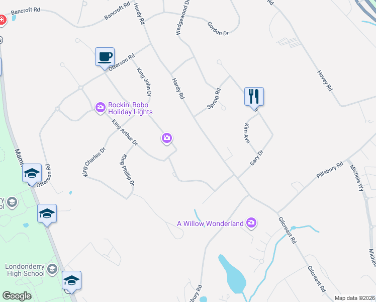 map of restaurants, bars, coffee shops, grocery stores, and more near 7 King James Drive in Londonderry