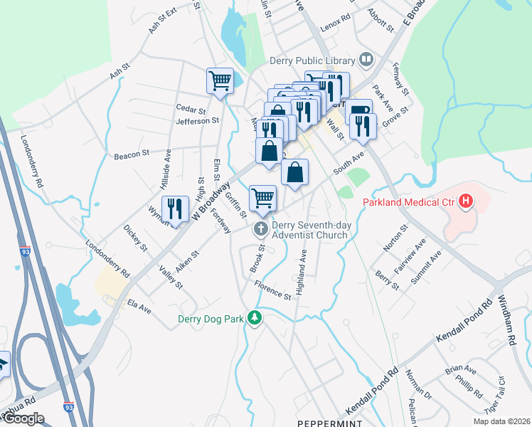 map of restaurants, bars, coffee shops, grocery stores, and more near 31B South Avenue in Derry