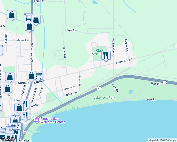 map of restaurants, bars, coffee shops, grocery stores, and more near 226 East North Street in Geneva