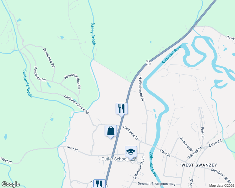 map of restaurants, bars, coffee shops, grocery stores, and more near 617 West Swanzey Road in Swanzey