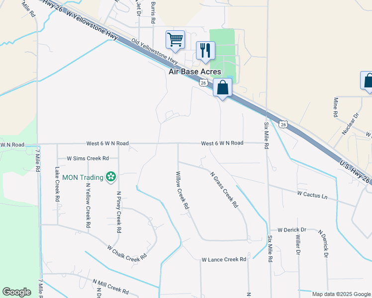 map of restaurants, bars, coffee shops, grocery stores, and more near 7567 West 6 Wn Road in Casper