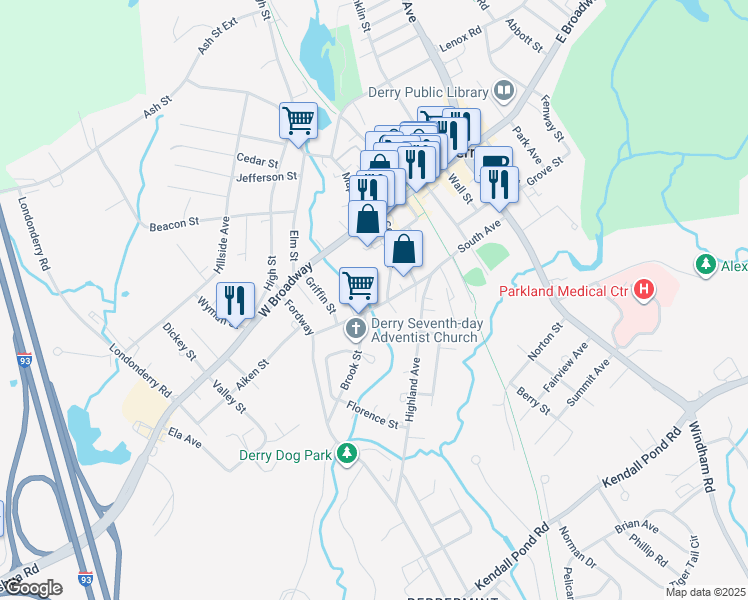map of restaurants, bars, coffee shops, grocery stores, and more near 31B South Avenue in Derry