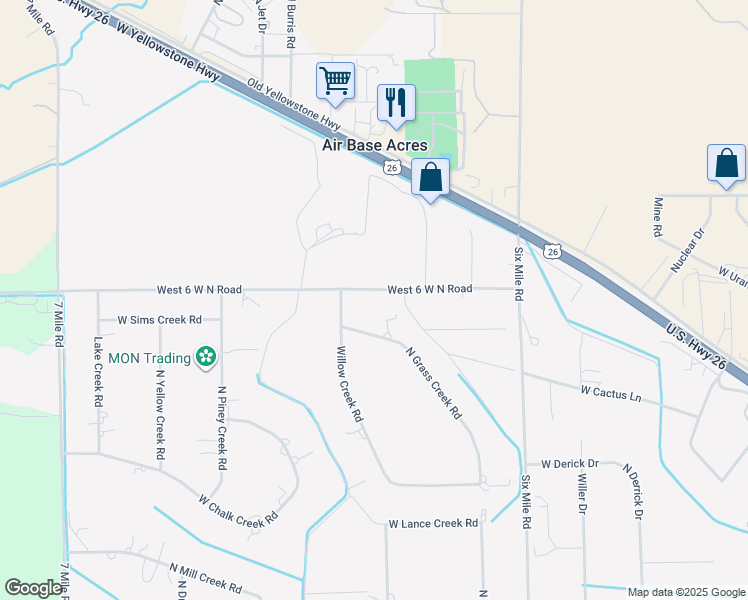 map of restaurants, bars, coffee shops, grocery stores, and more near 7567 West 6 Wn Road in Casper
