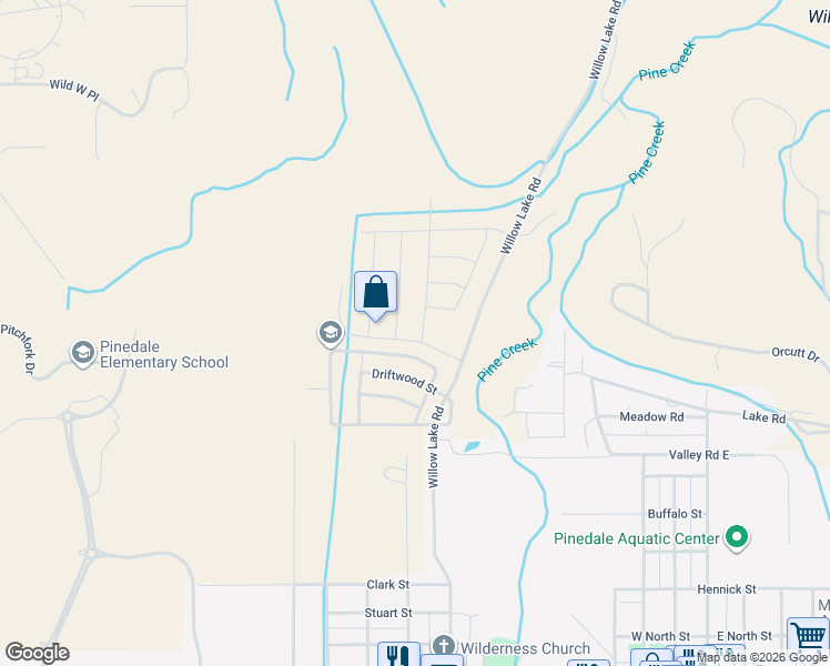 map of restaurants, bars, coffee shops, grocery stores, and more near 1315 Arroyo Avenue in Pinedale