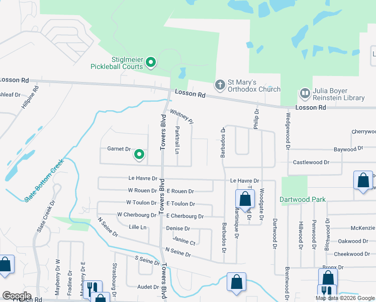 map of restaurants, bars, coffee shops, grocery stores, and more near 84 Whitney Place in Cheektowaga