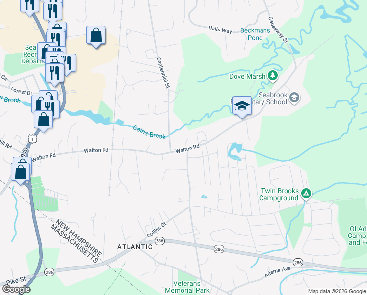 map of restaurants, bars, coffee shops, grocery stores, and more near 151 Walton Road in Seabrook