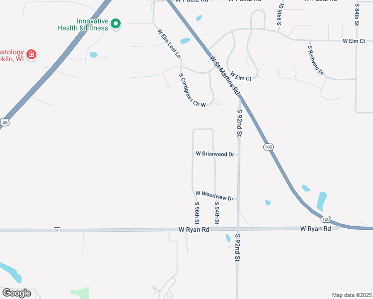 map of restaurants, bars, coffee shops, grocery stores, and more near 9221 South 96th Street in Franklin