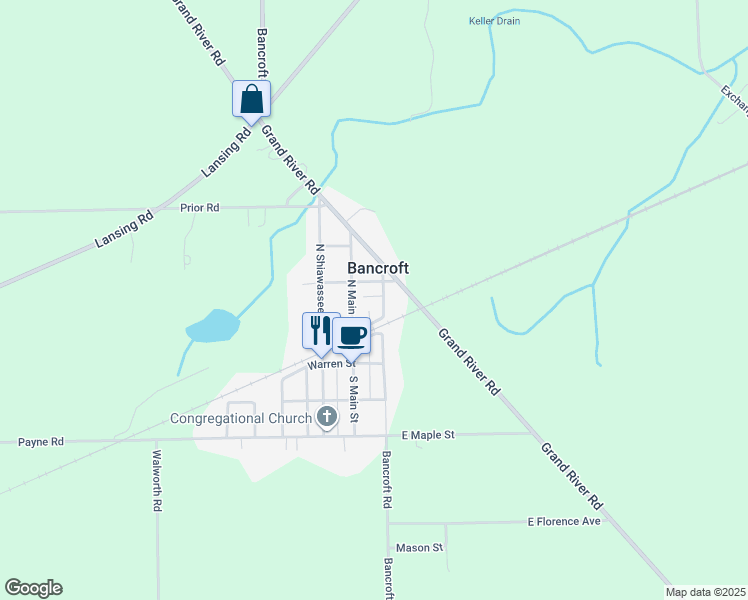 map of restaurants, bars, coffee shops, grocery stores, and more near 224 North Main Street in Bancroft