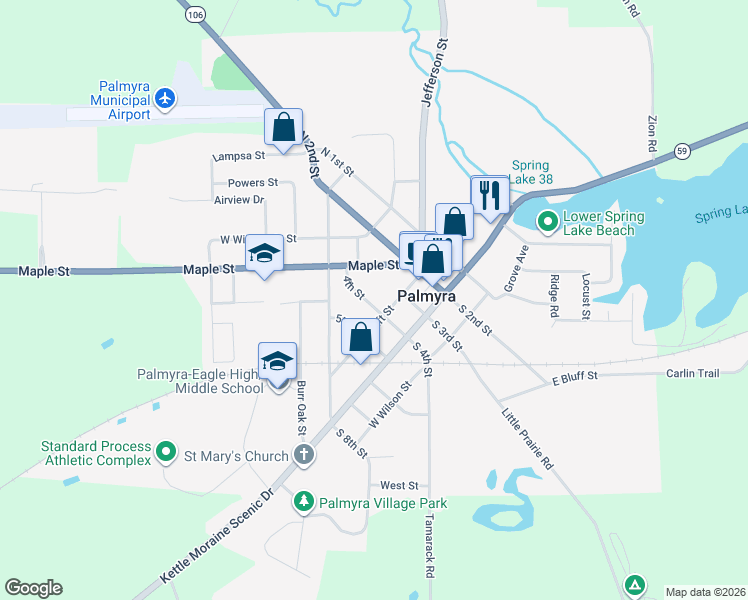 map of restaurants, bars, coffee shops, grocery stores, and more near 216 North 4th Street in Palmyra