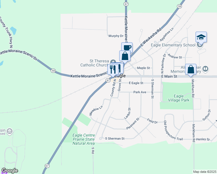 map of restaurants, bars, coffee shops, grocery stores, and more near 301 South Road in Eagle