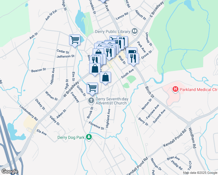 map of restaurants, bars, coffee shops, grocery stores, and more near South Avenue in Derry