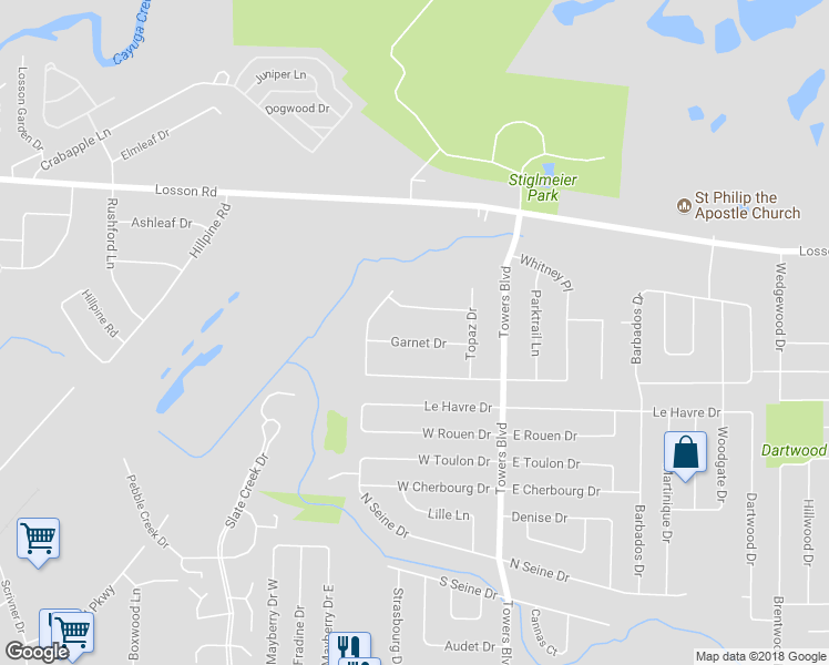 map of restaurants, bars, coffee shops, grocery stores, and more near 24 Garnet Drive in Buffalo