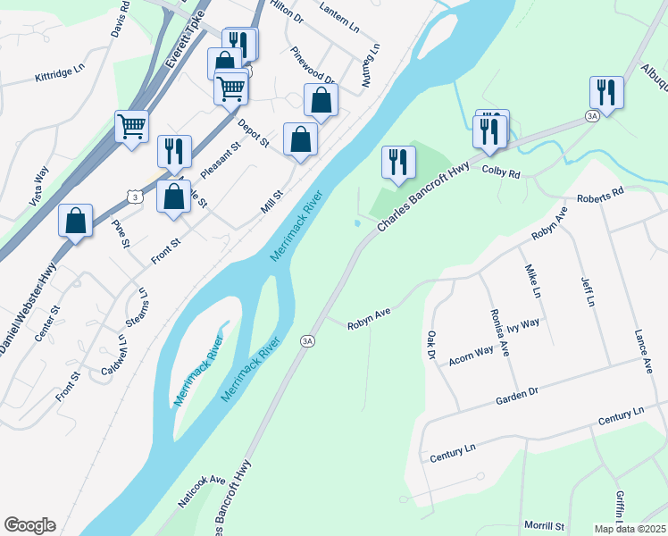 map of restaurants, bars, coffee shops, grocery stores, and more near 430-438 Charles Bancroft Highway in Litchfield