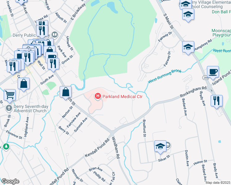 map of restaurants, bars, coffee shops, grocery stores, and more near 30 Pierce Avenue in Derry